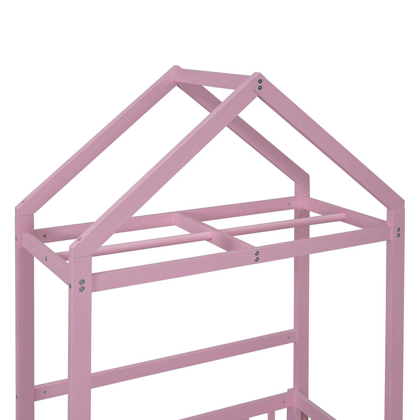 Wooden Twin Size Children's Bed with Detachable Headboard, Pink