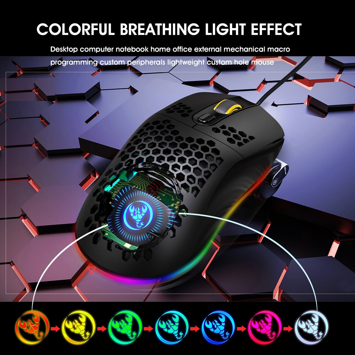 Souris de jeu creuse lumineuse RGB