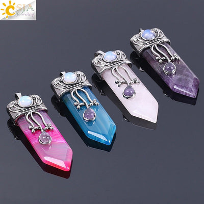 CSJA Vintage Large Natural Stone Sword-Shaped Pendant Jewelry Striped Crystal Agate Tiger Eye Jewelry Pendant Without Chain - Korvel