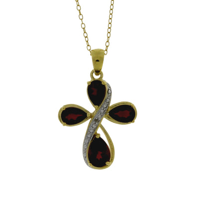 Garnet and Diamond Cross Pendant in Sterling Silver