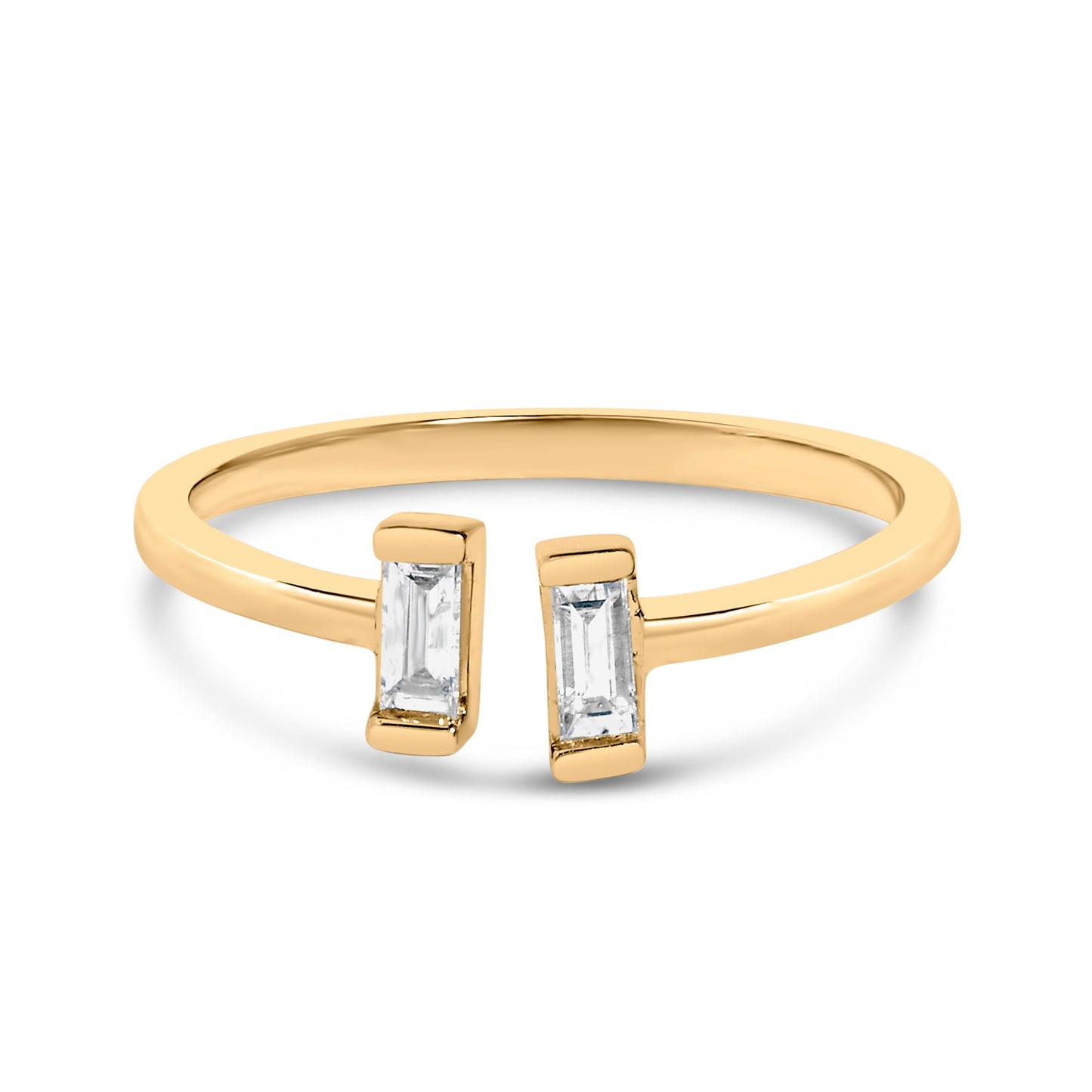 14K Yellow Gold Plated Sterling Silver Baguette Diamond Ring