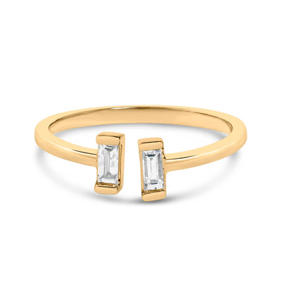 14K Yellow Gold Plated Sterling Silver Baguette Diamond Ring
