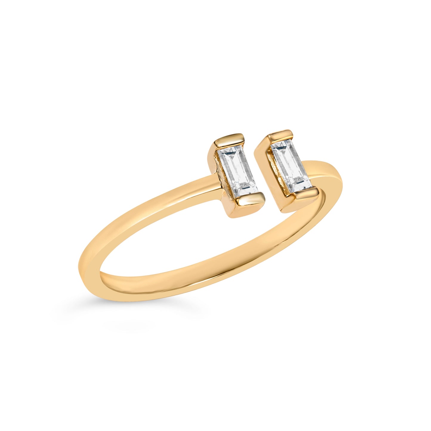 14K Yellow Gold Plated Sterling Silver Baguette Diamond Ring