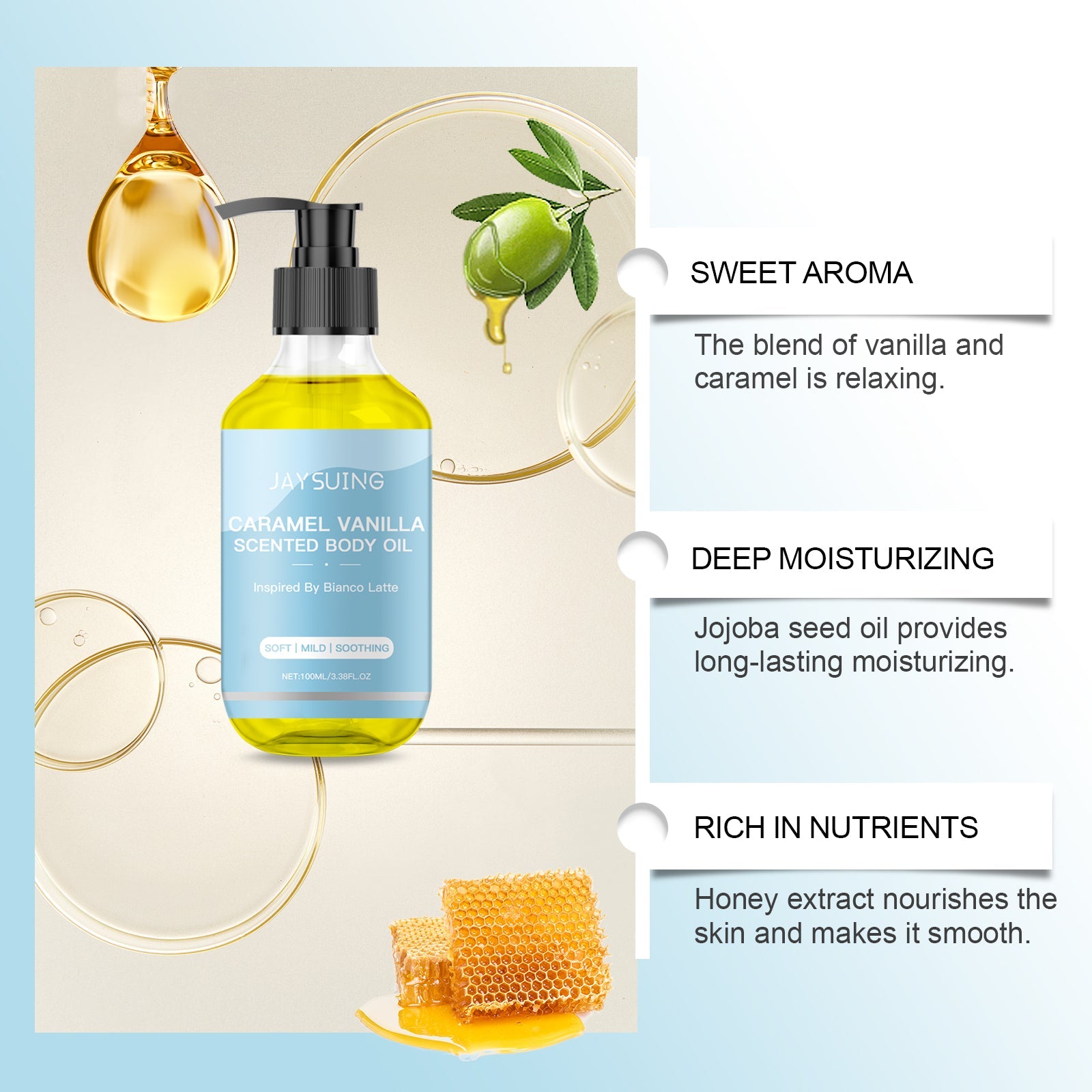 Caramel Vanilla Body Oil, Moisturizing And Moisturizing Body And Skin Massage Oil - Korvel