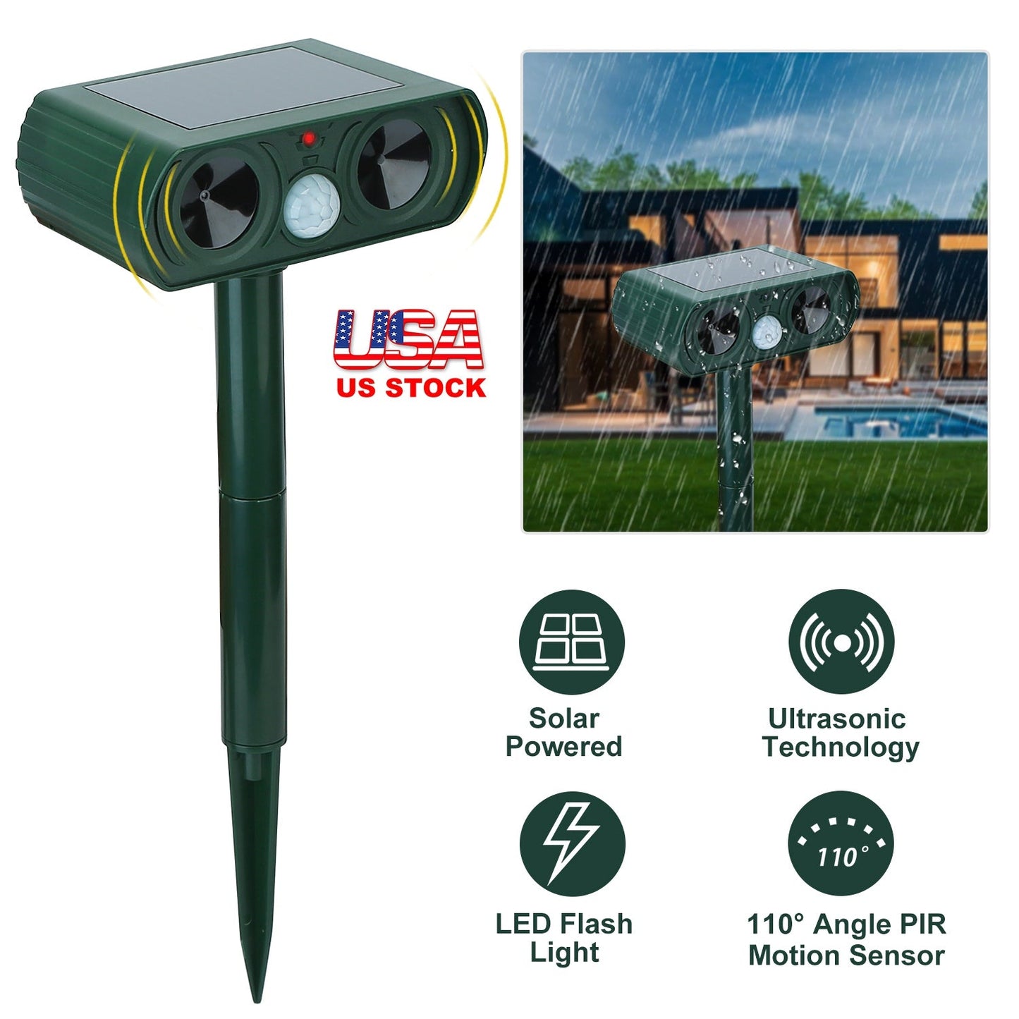 Répulseur Ultrasonique Solaire Gbruno pour Espaces Extérieurs