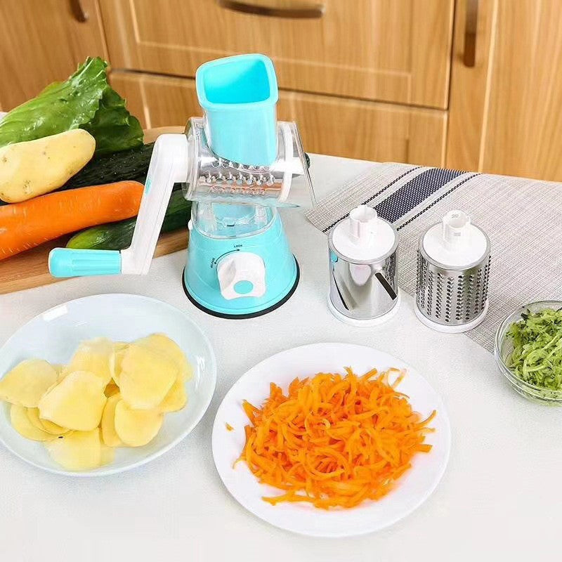 5-in-1 Cheese Grater: Gourmet, Rotary with Hand Crank, 10 Blades (3 Blades-C), for Cheese & Vegetable Slicing. - Korvel