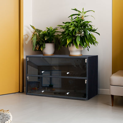 Black Glass Door Shoe Box Shoe Storage Cabinet With RGB Led Light - Korvel