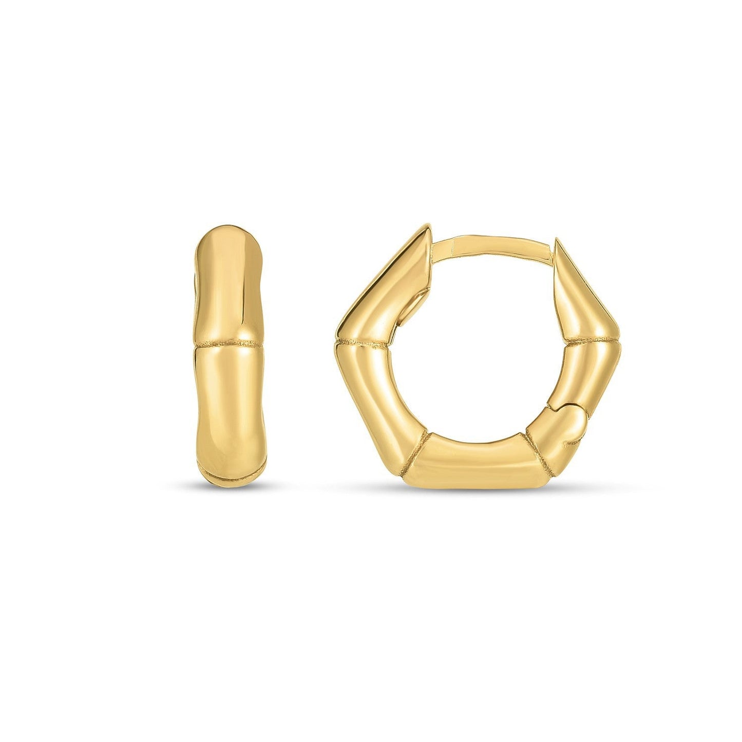 Aros Huggie de Bambú en Oro Amarillo de 14k