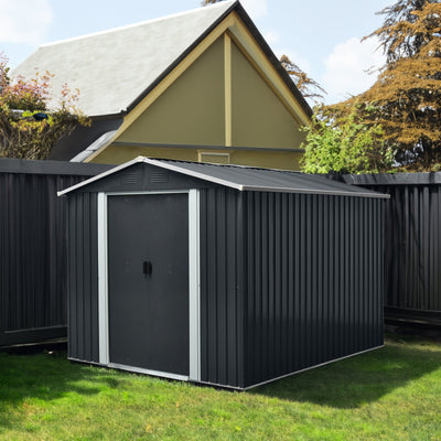 8ft x 10ft Outdoor Metal Storage Shed with Floor Base Black - Korvel