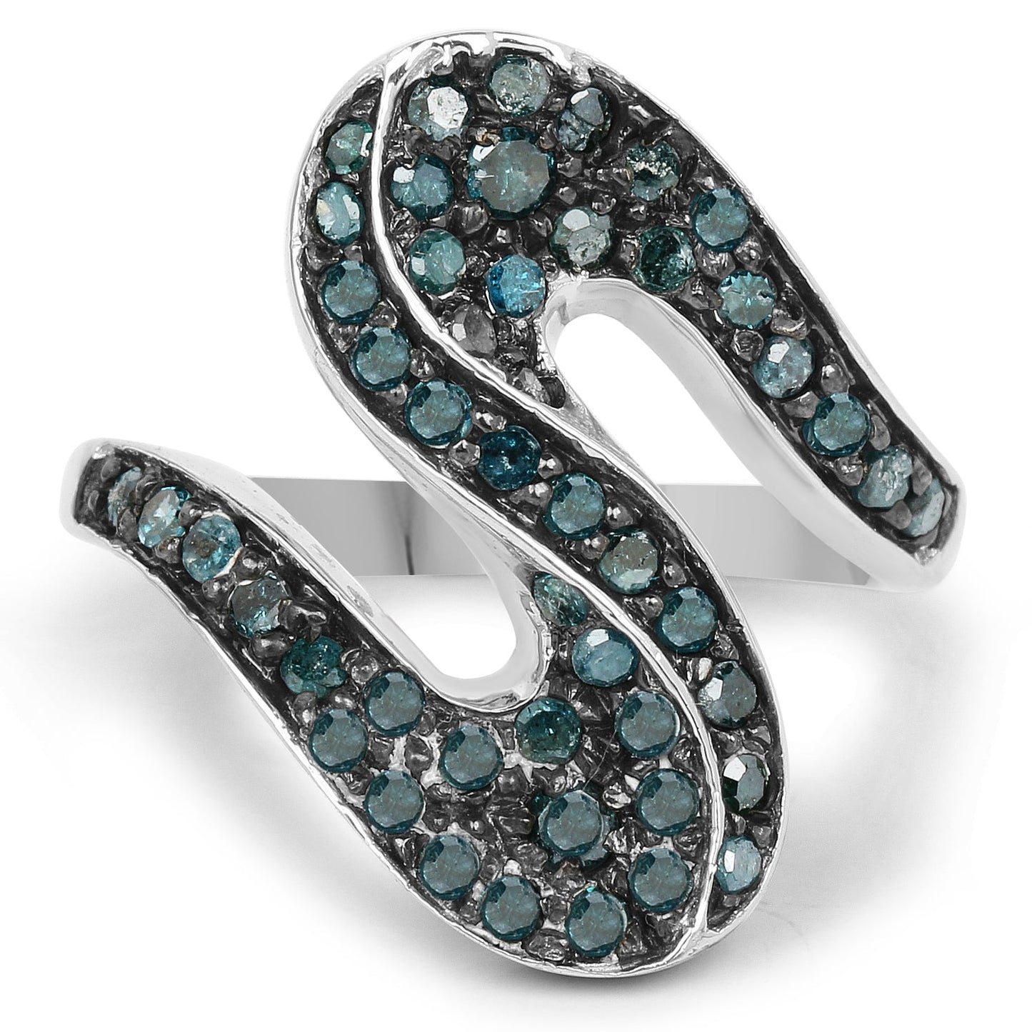0.76 Carat Genuine Blue Diamond Sterling Silver Engagement Ring