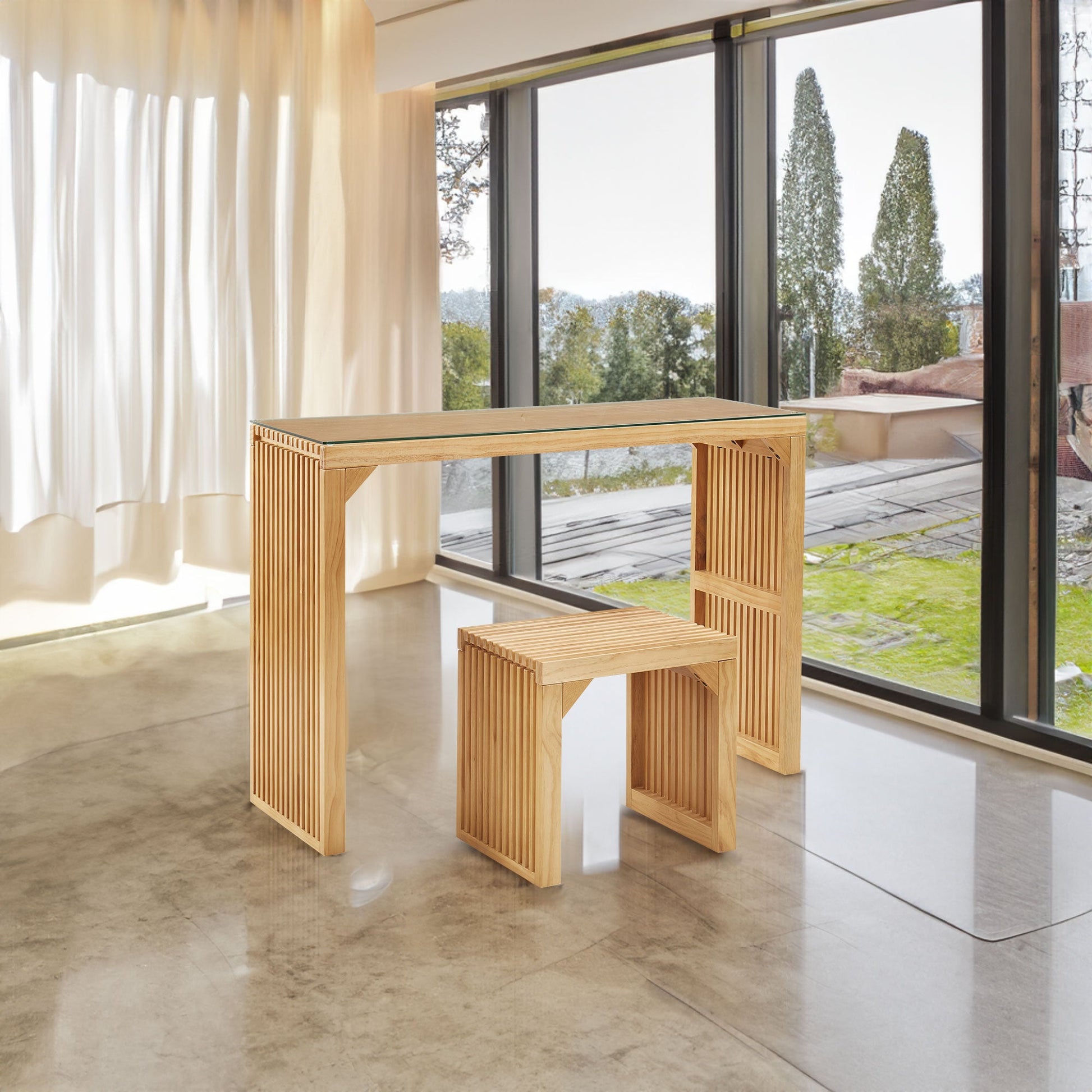Pine Dining Bench and Table, Indoor Wood Bench for Entryway,Living Room,Kitchen and Bench Set (Nature, Bench & Table) Small - Korvel
