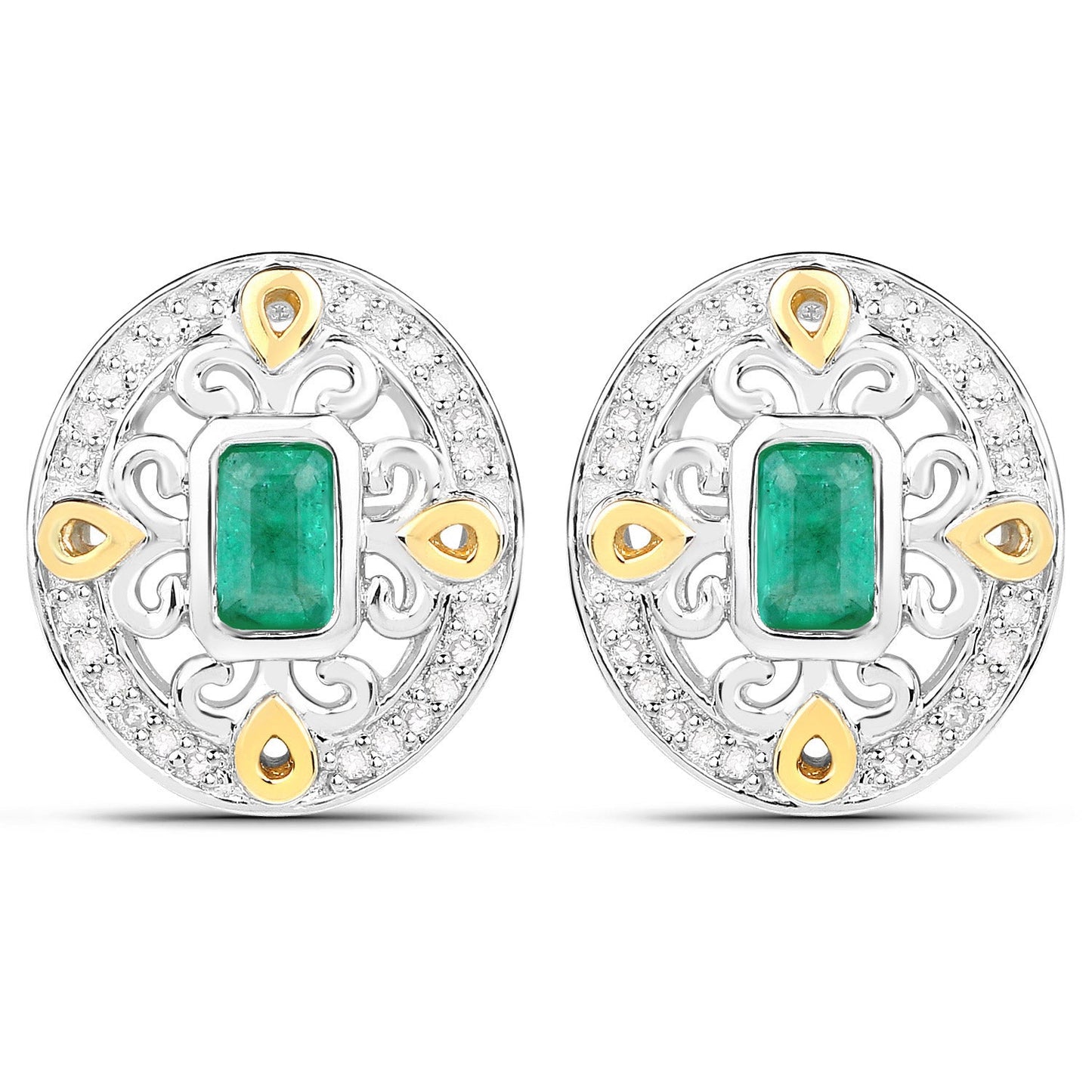 0.69 Carat Genuine Zambian Emerald and Diamond Sterling Silver Earrings