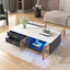 Modern Navy Blue Coffee Table with 2 Glass Door Storage, 4 Drawers, Gold Metal Legs, and Multi-Color Lighting in 47.2'' - Korvel