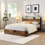 Elevating storage bed frame, full-size bed frame with bookshelf headboard and LED lights, with country brown color - Korvel