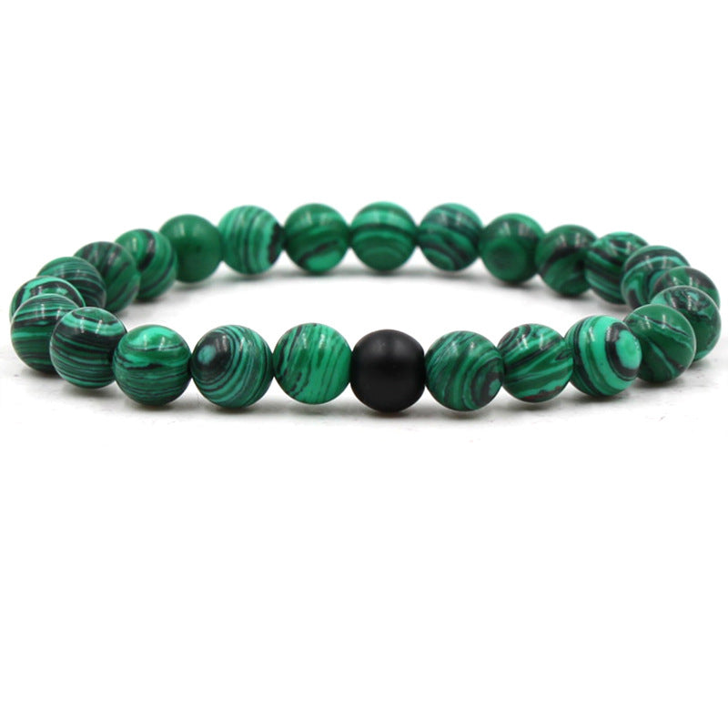 8mm matte black frosted stone malachite couple bracelet - Korvel