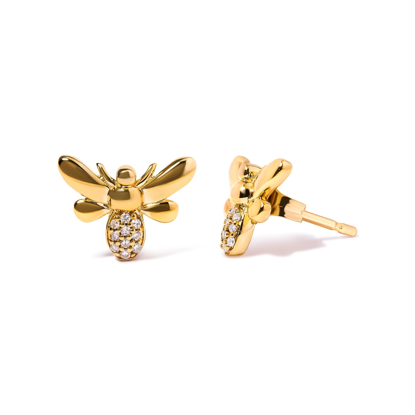 Boucles d'oreilles en or jaune 10K avec accents de diamant en forme de bourdon