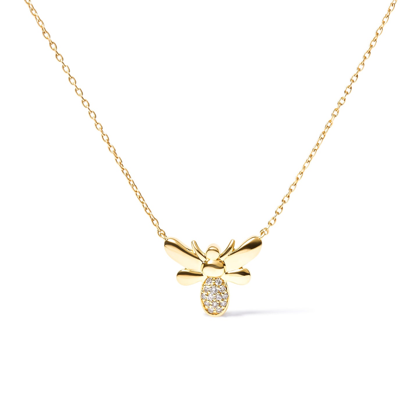 10K Yellow Gold Diamond Accented Bumble Bee Pendant Necklace