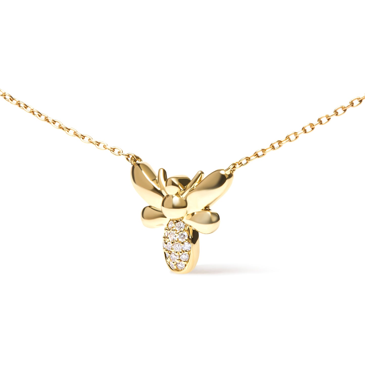 10K Yellow Gold Diamond Accented Bumble Bee Pendant Necklace