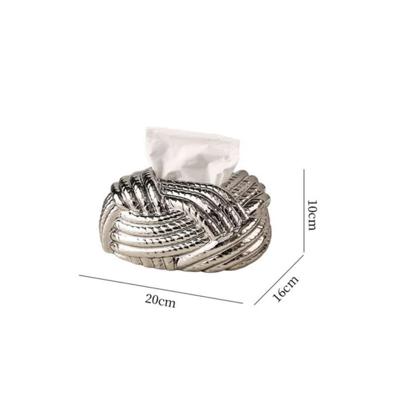 Ceramic Tissue Box Silver Twine Grain Napkin Carton Toilet Paper Holder Napkin Dispenser Holder Home Decoraction Organizers - Korvel