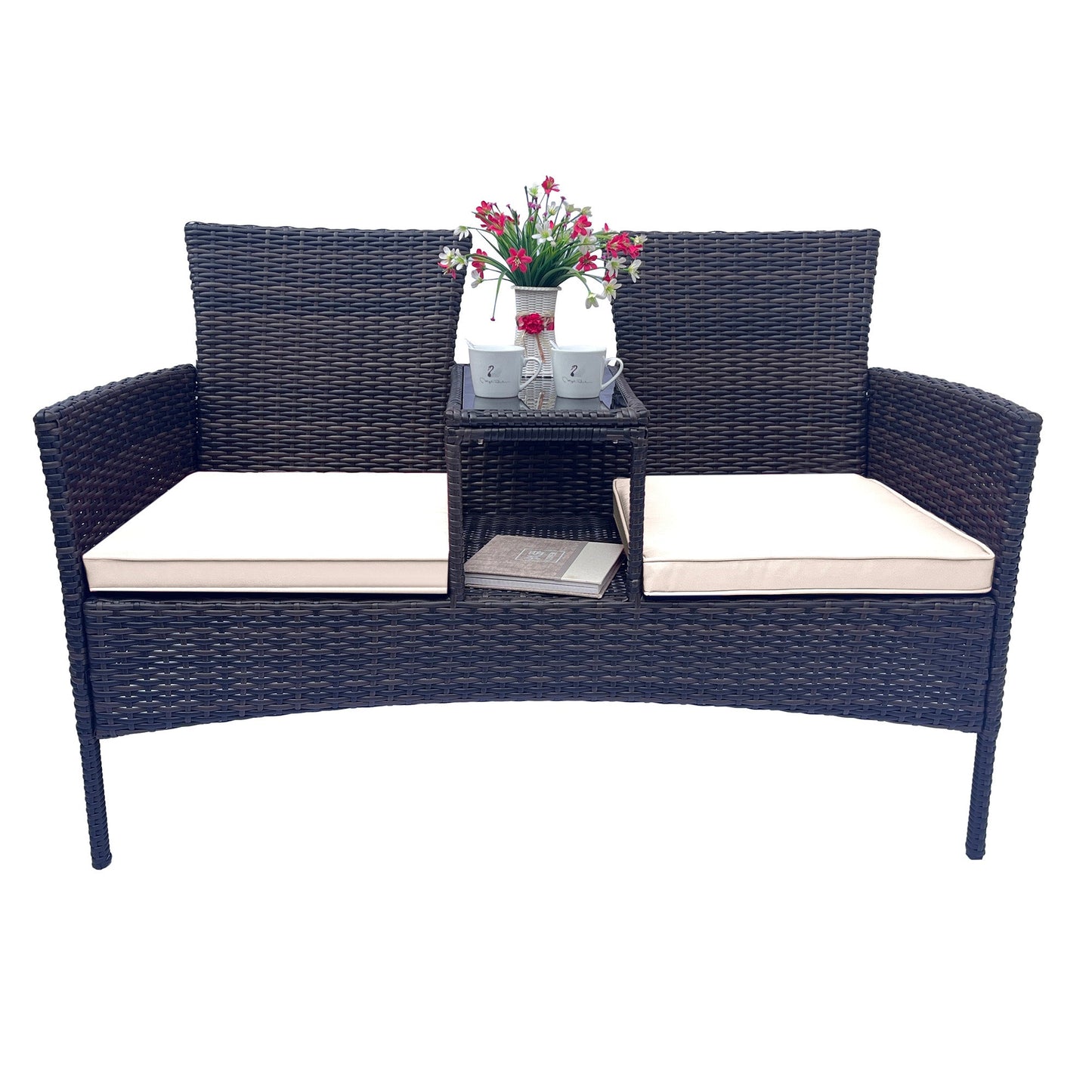 Ensemble de meubles de conversation en osier pour patio avec coussins amovibles