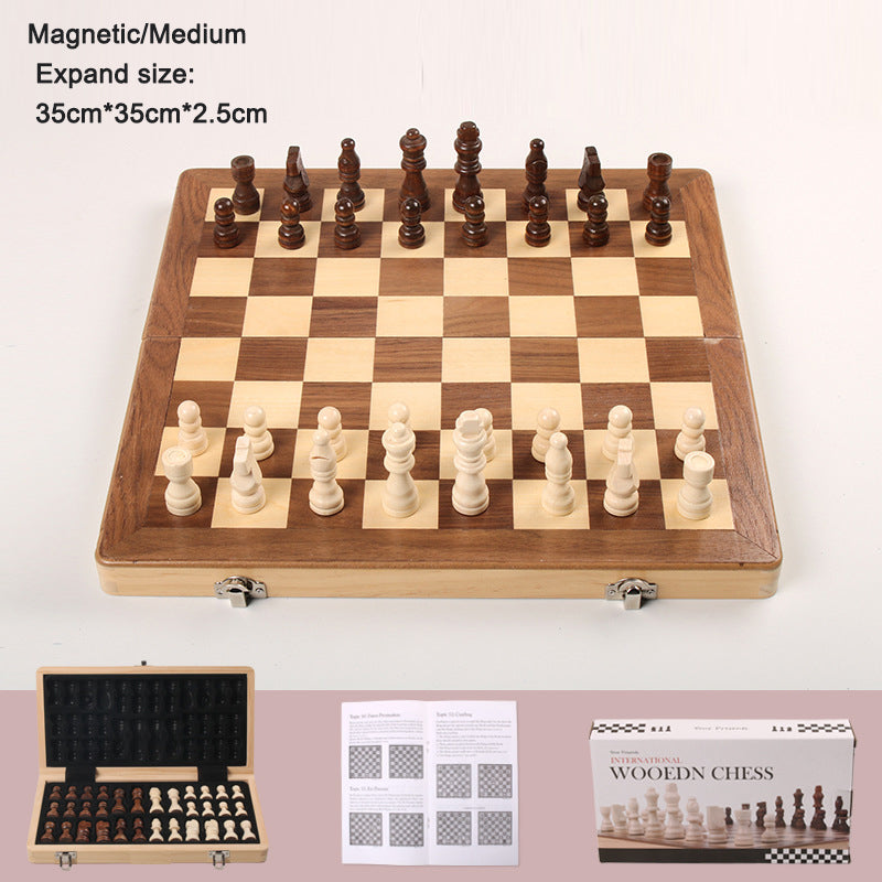 Magnetic Chess Folding Solid Wood Double Queen Set Chessboard Adult Board Game Children's Puzzle Toy - Korvel