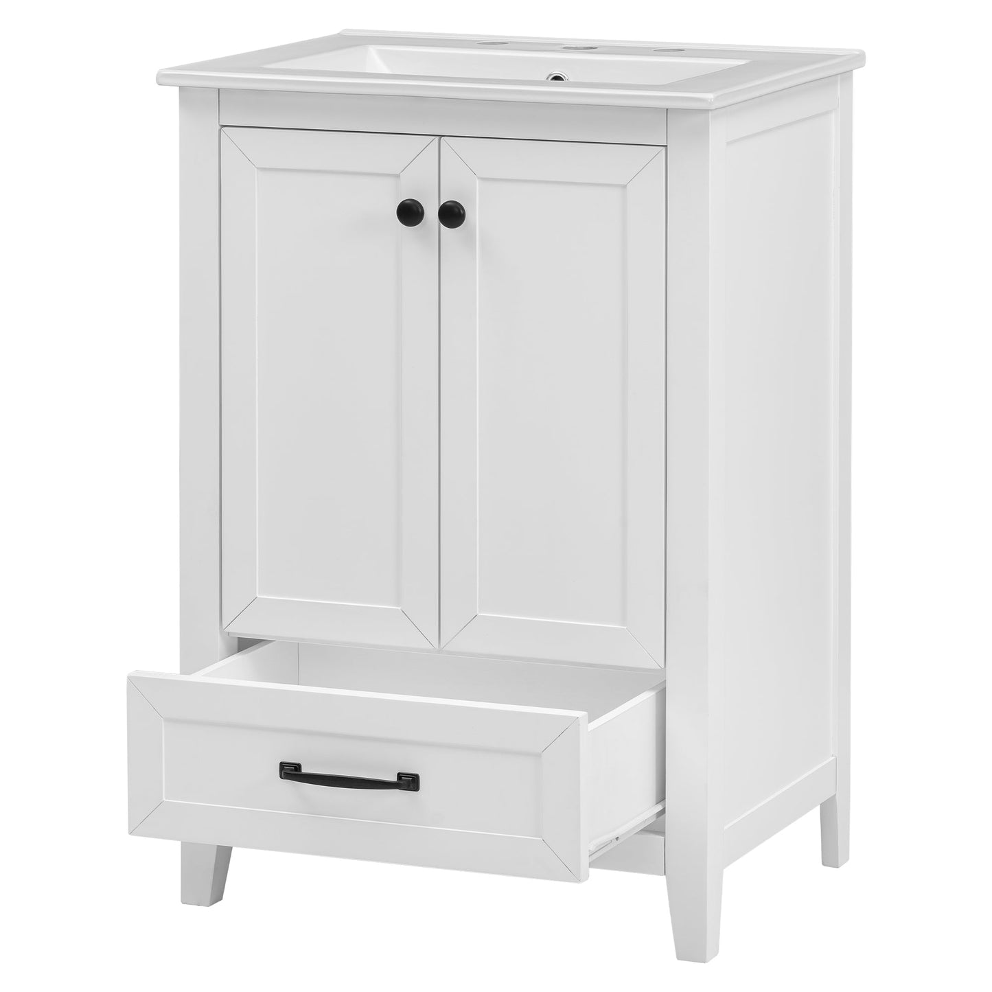 24" Bathroom Vanity with Sink, Bathroom Vanity Cabinet with One Drawer and Doors, Solid Wood and MDF, White - Korvel
