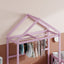 Wooden Full Size Children's Bed with Detachable Headboard and Integrated Clothes Drying Rack, Pink - Korvel