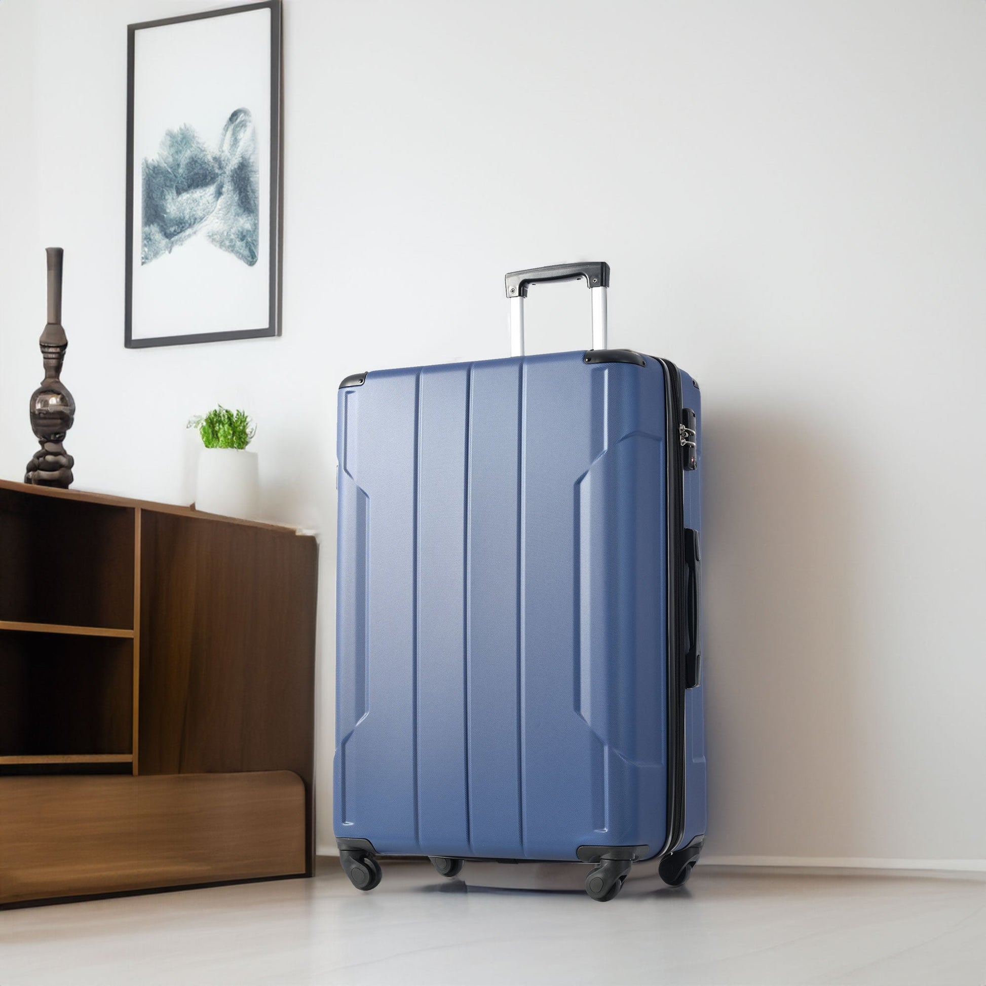 Hardshell Luggage Sets 3 Pcs Spinner Suitcase with TSA Lock Lightweight 20''24''28'' Blue + ABS - Korvel
