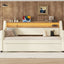 Twin Size Daybed with Trundle, Upholstered Daybed with Charging Station and LED Lights, White - Korvel