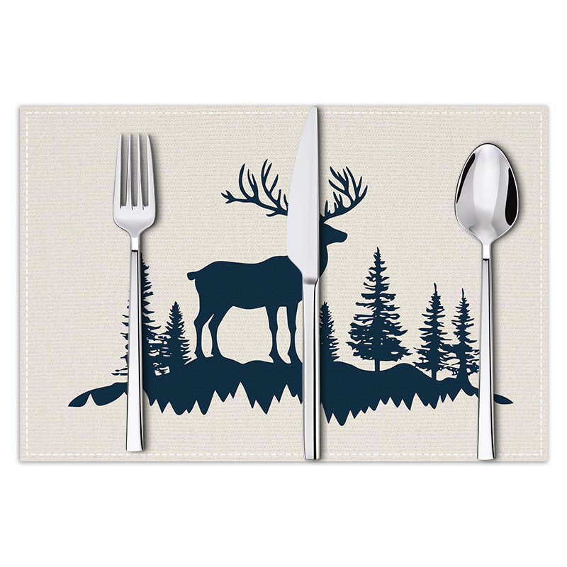 Reindeer Print Christmas Placemats - Insulated Linen Coasters