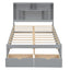 Full Size Platform Bed with Storage Headboard and 2 Drawers, Gray - Korvel