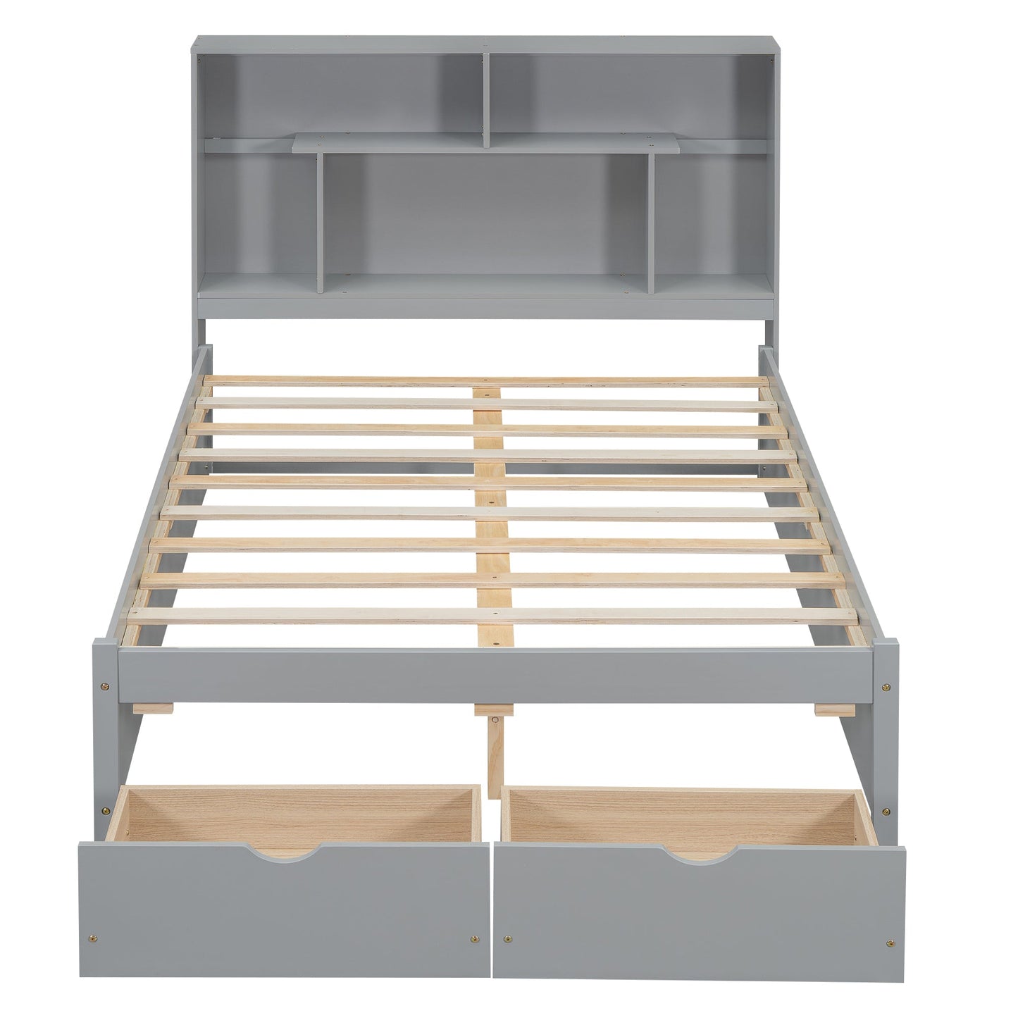 Full Size Platform Bed with Storage Headboard and 2 Drawers, Gray - Korvel
