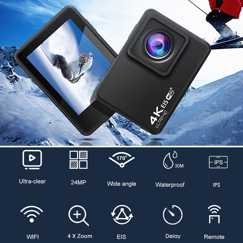 H10 EIS Anti-shake Action Camera Ultra HD 4K / 60fps WiFi 2.0" 170D Underwater Waterproof Cam Helmet Vedio Go Sport Pro Came - Korvel