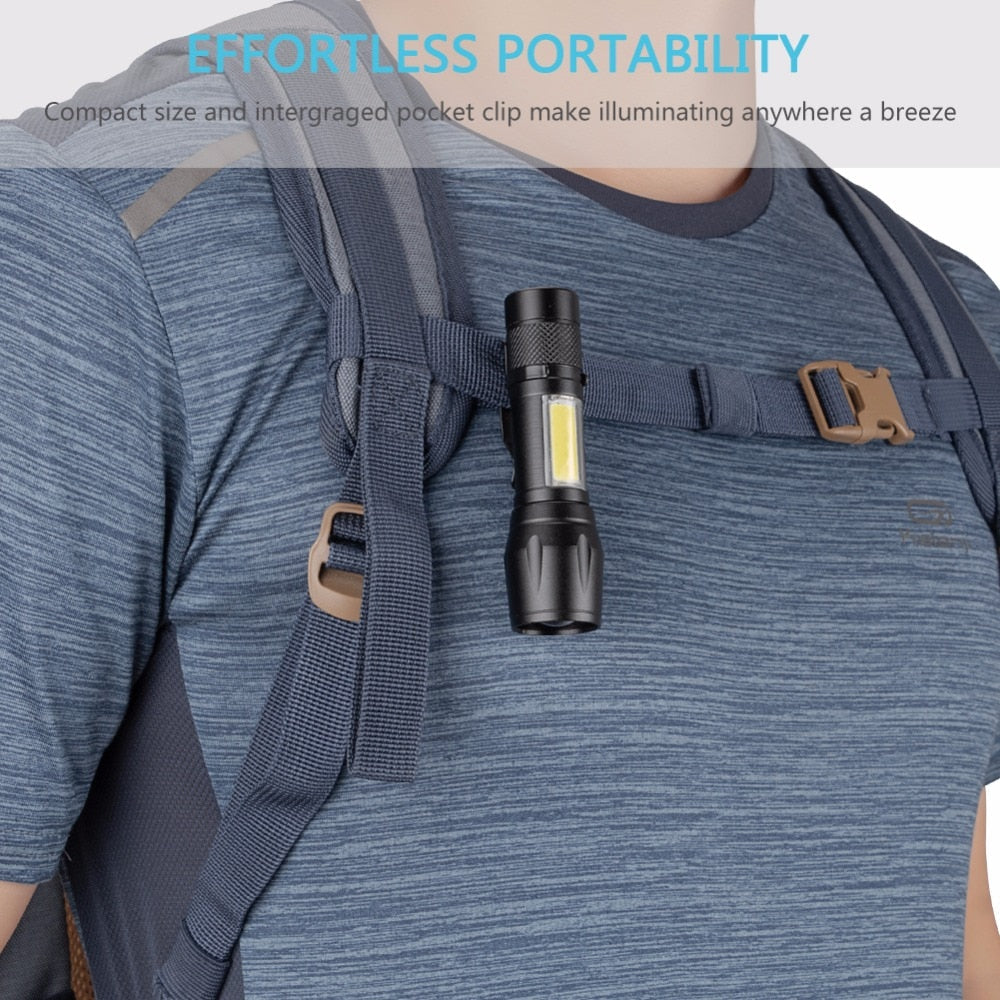 COB LED Flashlight Super Bright Waterproof Handheld Flashlights Torch Pocket Work Light for Emergency Lighting - Korvel