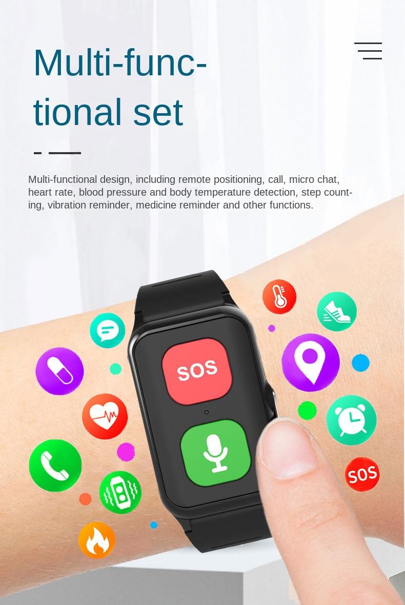 A70 Elderly GPS Positioning Watch Locator With Heart Rate Measurement Body Temperature Smart Bracelet - Korvel