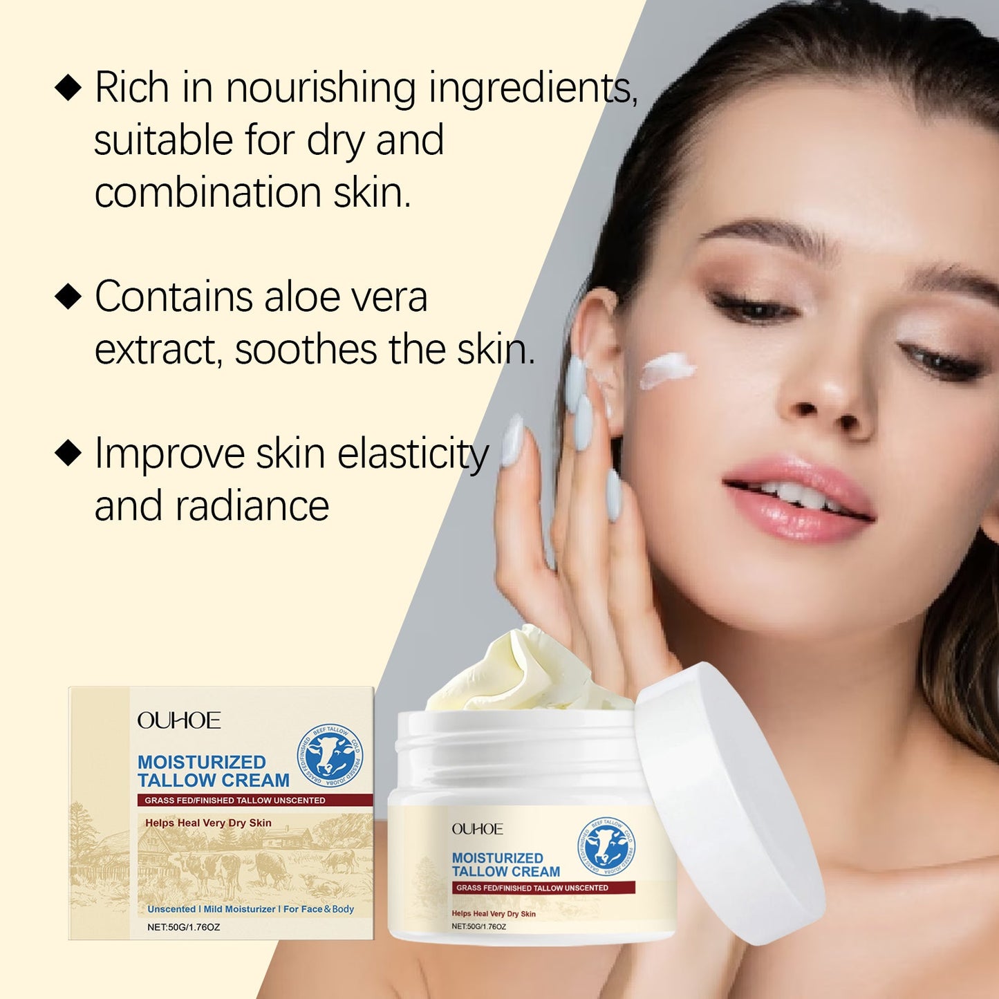 Crème hydratante au suif premium pour peau délicate