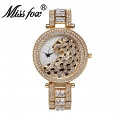 MISSFOX V227  Women Quartz Watch Fashion Bling Casual Ladies Watch Female Quartz Gold Watch Crystal Diamond Leopard For Women Clock - Korvel