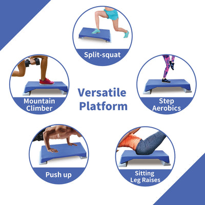 Aerobics Step Platform Height-Adjustable Fitness Equipment Stepper Trainer Exercise Step Platform Sliding Lifting Pad Blue - Korvel