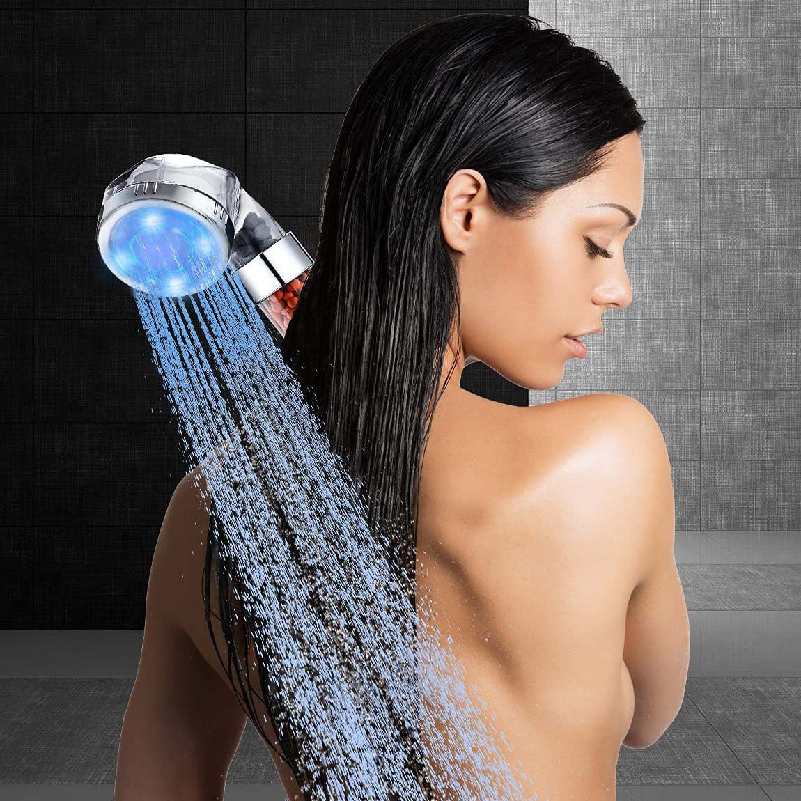 LED Luminous Colorful Shower Nozzle Negative Ion Self Generating Shower Head Three Color Temperature Controlled Led Handheld Shower - Korvel