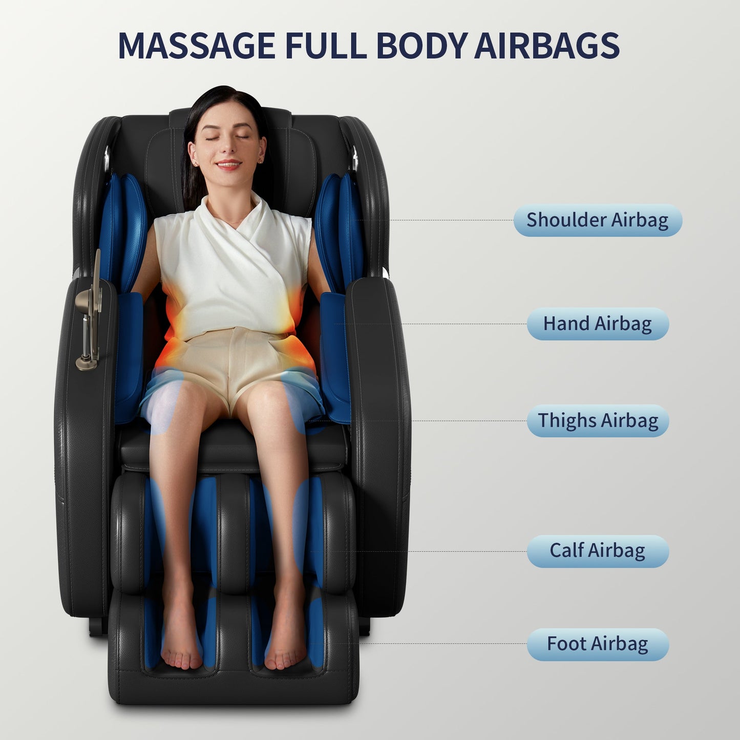 Full body deep tissue massage chair, foot massage, 8 fixed massage rollers, touch screen suitable for 5.1-5.75 feet high (black) - Korvel