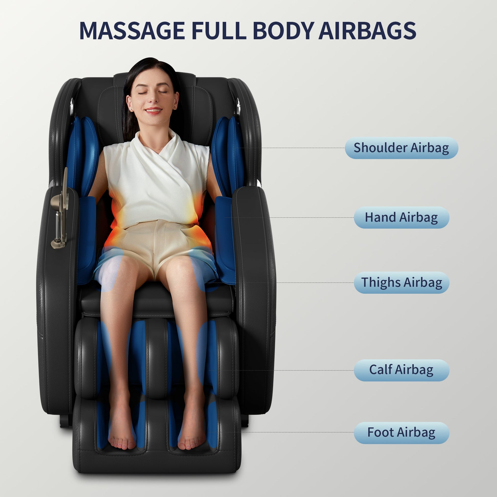 Full body deep tissue massage chair, foot massage, 8 fixed massage rollers, touch screen suitable for 5.1-5.75 feet high (black) - Korvel
