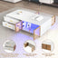 Modern White Coffee Table with 2 Glass Door Storage, 4 Drawers, Gold Metal Legs, and Multi-Color Lighting in 47.2' - Korvel