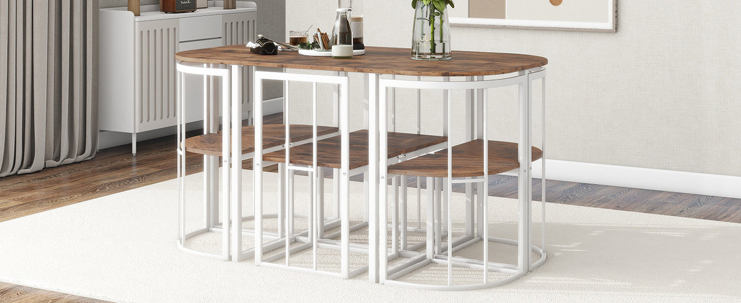 TOPMAX Modern 7-Piece Dining Table Set with Faux Marble Compact 55Inch Kitchen Table Set for 6  White+Cherry - Korvel