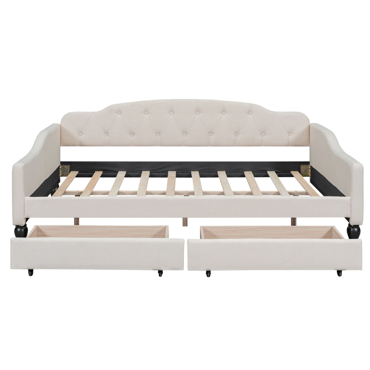 Full Size Upholstered Tufted Daybed with Two Drawers, Beige - Korvel