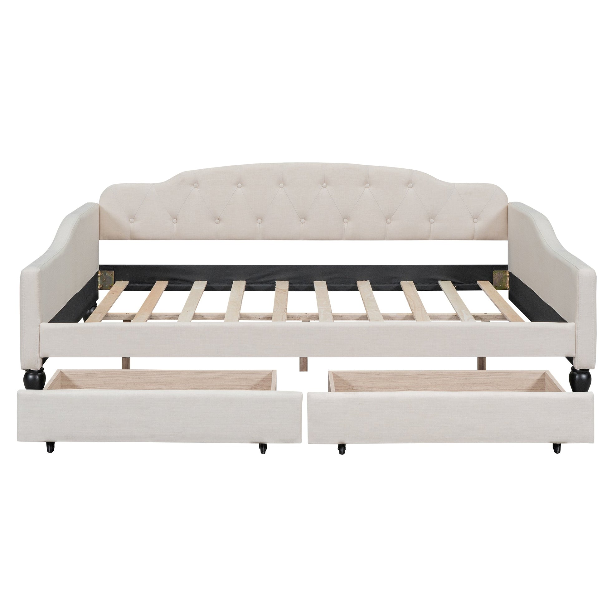 Full Size Upholstered Tufted Daybed with Two Drawers, Beige - Korvel