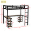 Full Metal Loft Bed with Desk and Shelves, Loft Bed with Ladder and Guardrails, Loft Bed Frame for Bedroom, Black - Korvel