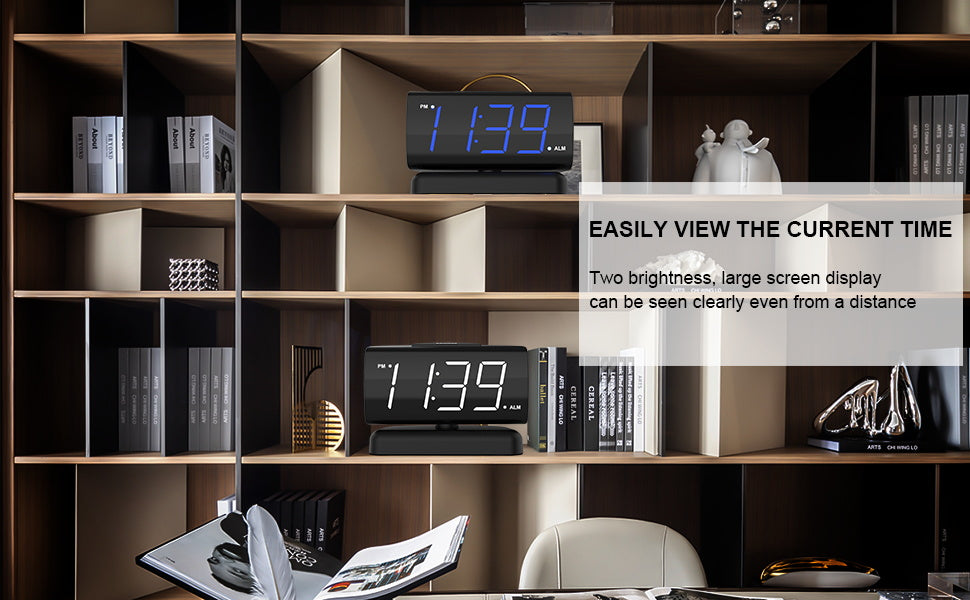 GING YHAU alarm clock large digital rotating base 2-level brightness digital clock bedroom bedside alarm clock - Korvel