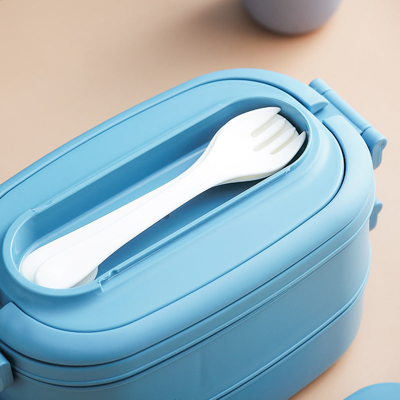 Japanese Portable Double Layer Bento Lunch Box with Cutlery