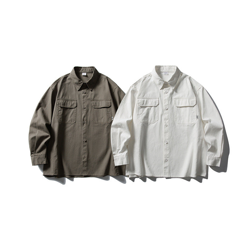 Chemise de travail décontractée à manches longues et poches pour hommes