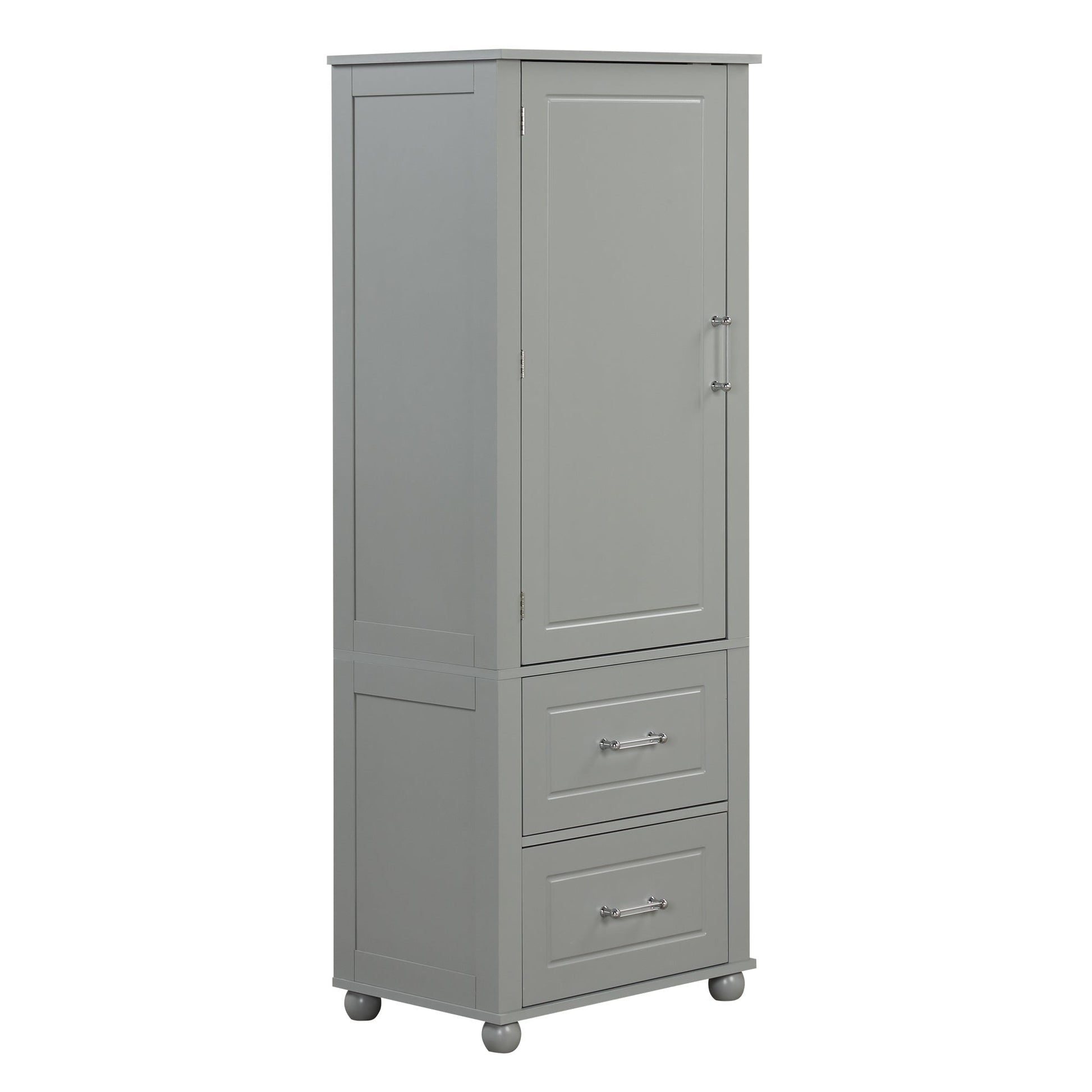 Tall Bathroom Storage Cabinet, Freestanding Storage Cabinet with Two Drawers and Adjustable Shelf, MDF Board , Grey - Korvel